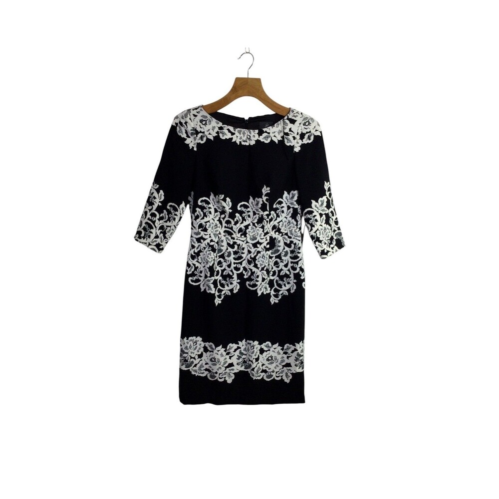 Adrianna Papell Womens Fitted Placed Printed Lace Dress Black White Size 6 NWT